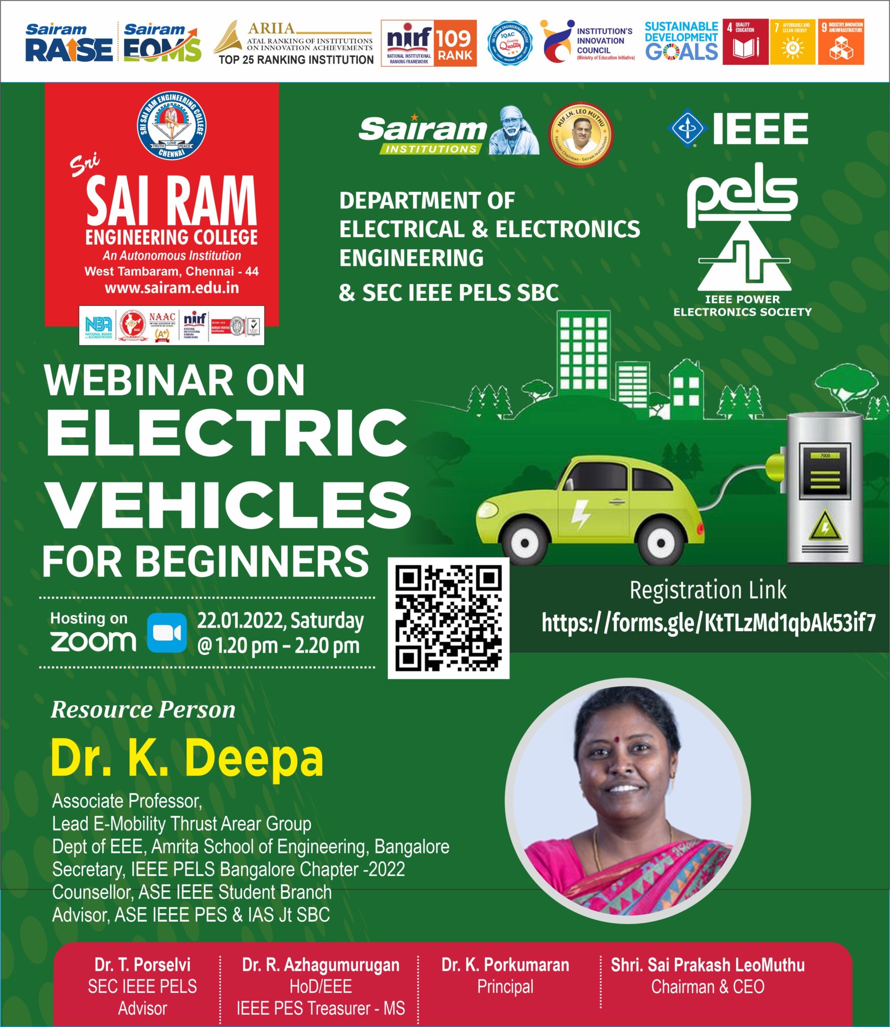 Webinar on e-vehicles for beginners – IEEE SAIRAM PELS