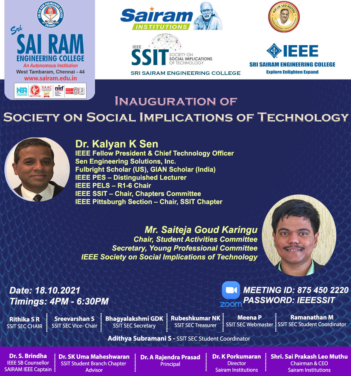 SSIT SBC SEC Inauguration - IEEE Sri Sai Ram Engineering College