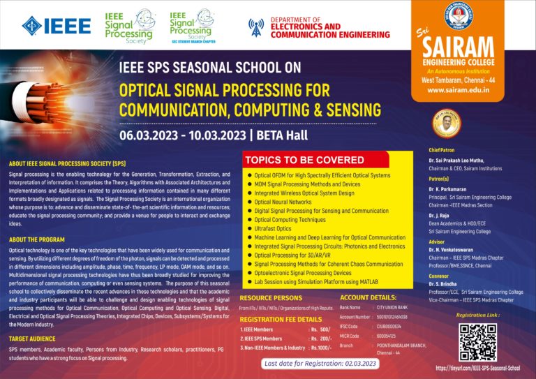 SPS SEASONAL SCHOOL IEEE Signal Processing Society SB Chapter Sri