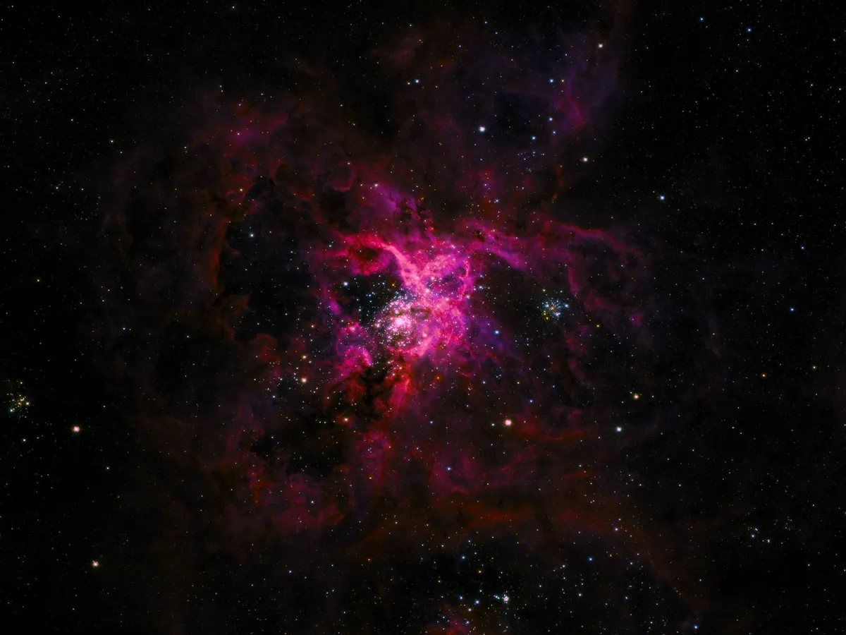 a-pink-cloud-looking-structure-against-a-black-background