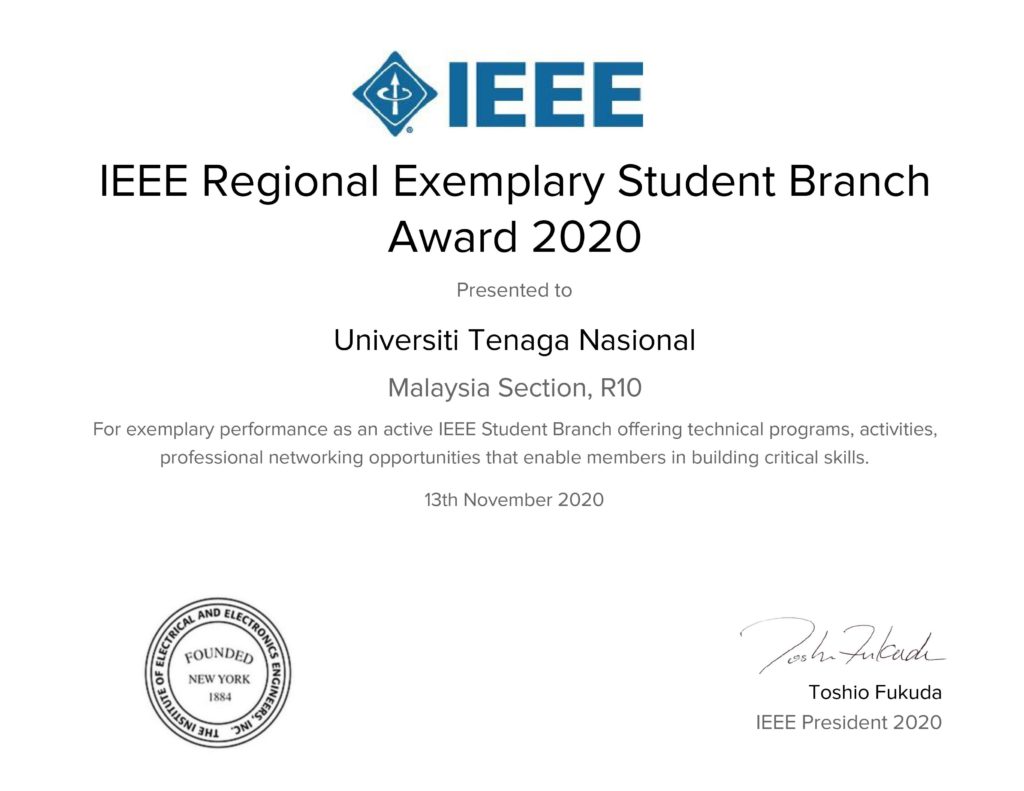 IEEE Regional Exemplary Student Branch Award 2020