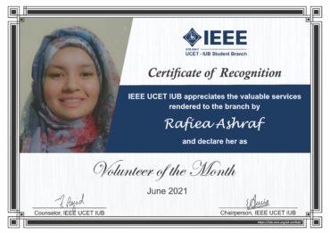Volunteer of the Month - Rafiea Ashraf -- June 2021