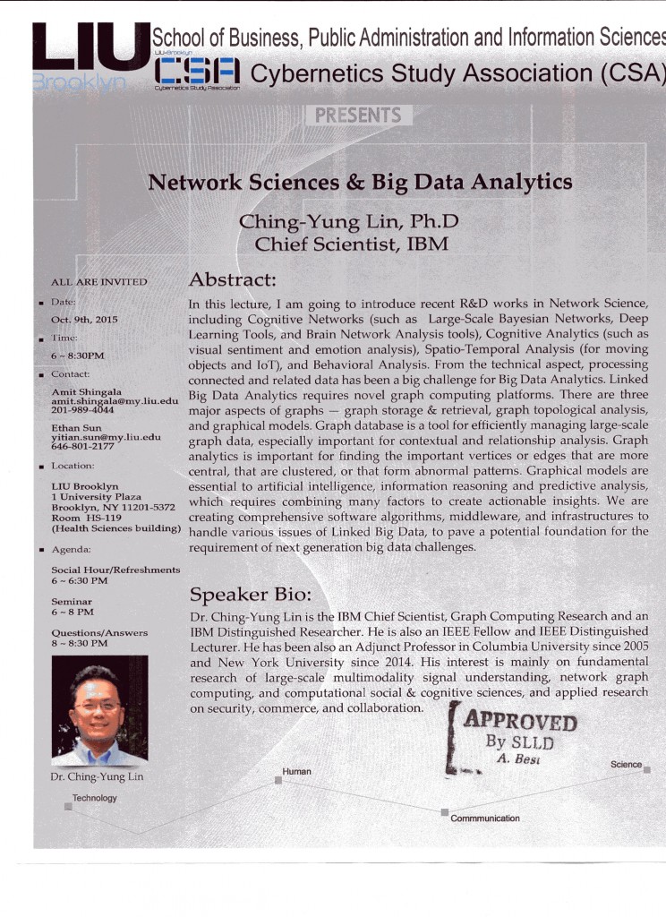 IEEE day 2015 event--Network Sciences & Big Data Analytics